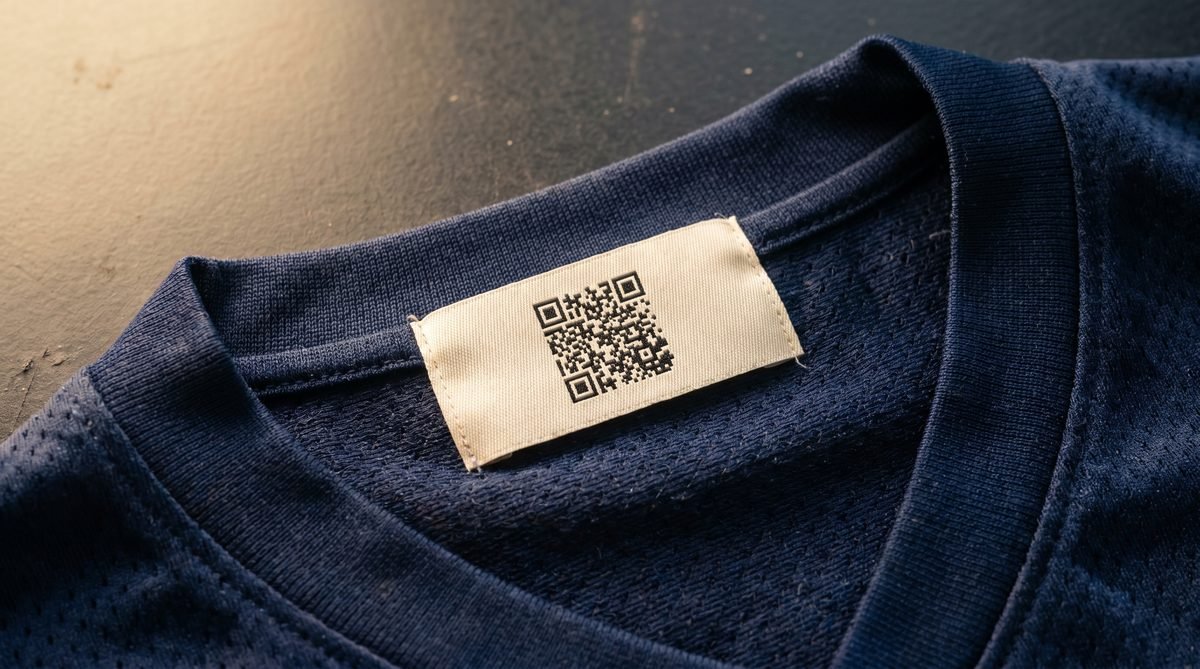 Étiquette intérieure d'un maillot de football avec QR FTBL.fr